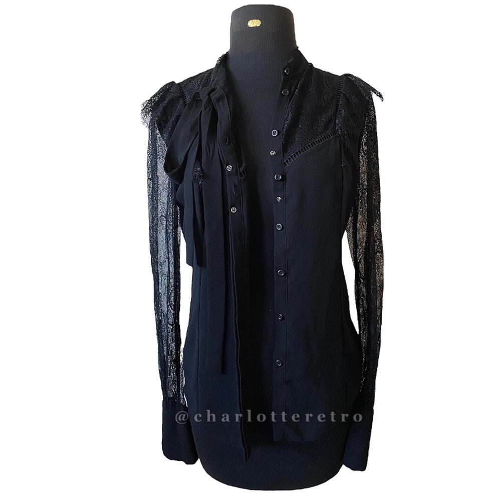 Karen Millen • Sheer Lace Blouse w Belt Bow - Picture 2 of 8